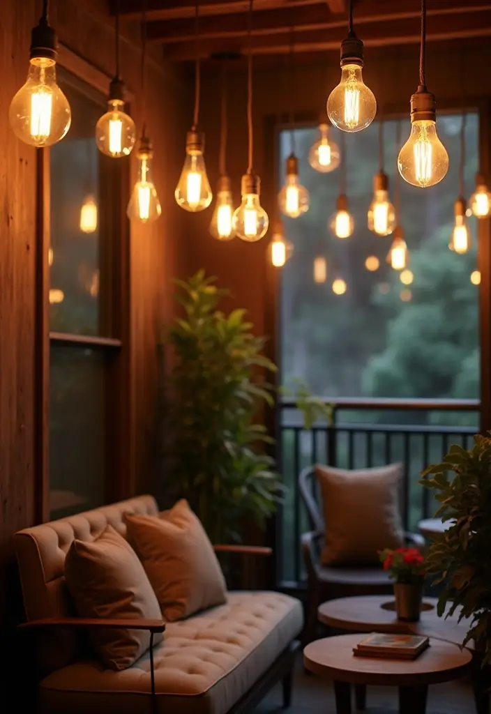 29 Balcony Lighting Ideas to Make Evenings More Relaxing 20 29 Balcony Lighting Ideas to Make Evenings More Relaxing - 20. Vintage Edison Bulbs