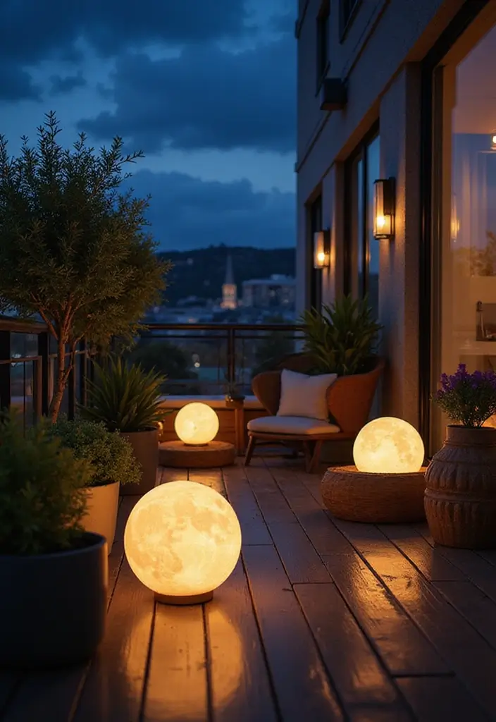 29 Balcony Lighting Ideas to Make Evenings More Relaxing 21 29 Balcony Lighting Ideas to Make Evenings More Relaxing - 21. LED Moon Lights