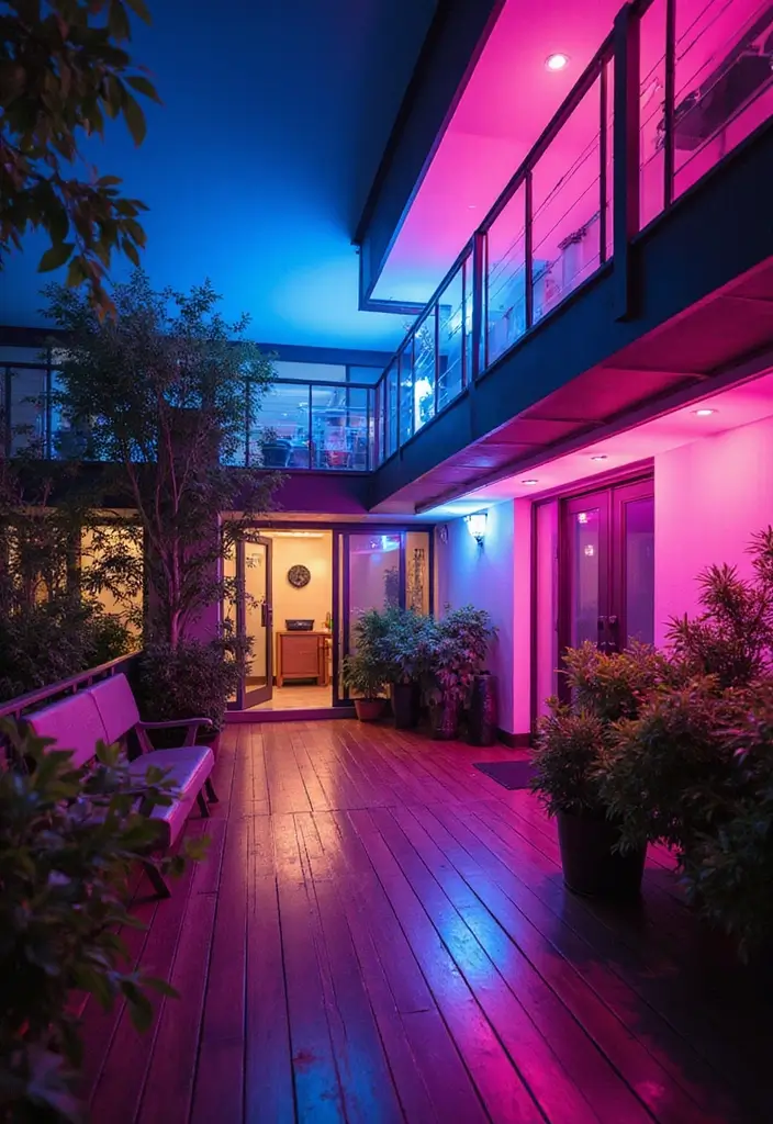 29 Balcony Lighting Ideas to Make Evenings More Relaxing 25 29 Balcony Lighting Ideas to Make Evenings More Relaxing - 25. Color-Changing Lights