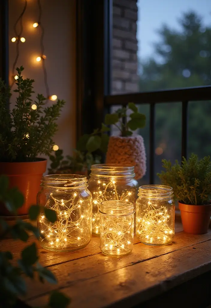 29 Balcony Lighting Ideas to Make Evenings More Relaxing 9 29 Balcony Lighting Ideas to Make Evenings More Relaxing - 9. Vintage Fairy Lights in Jars