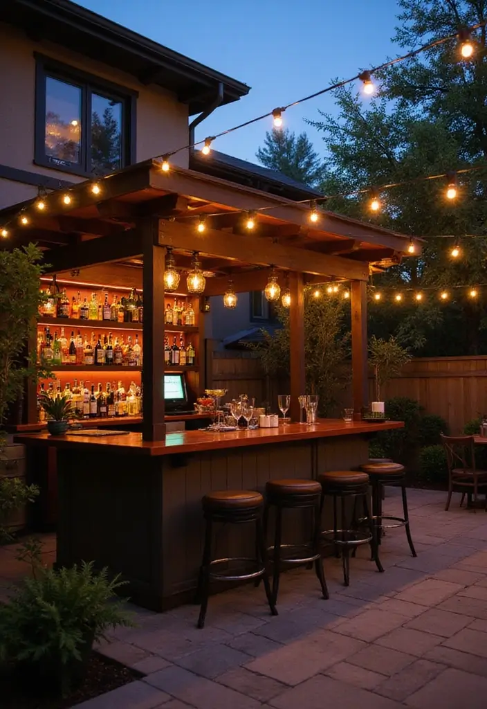 29 Bar Lighting Designs for a Bold and Vibrant Atmosphere - 12. Outdoor-Ready Lighting