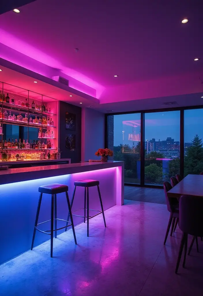 29 Bar Lighting Designs for a Bold and Vibrant Atmosphere - 20. Monochromatic Lighting