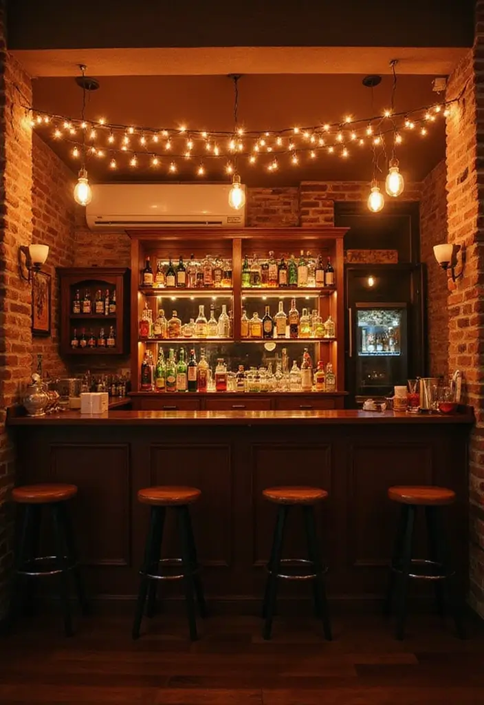 29 Bar Lighting Designs for a Bold and Vibrant Atmosphere - 21. Festoon String Lights