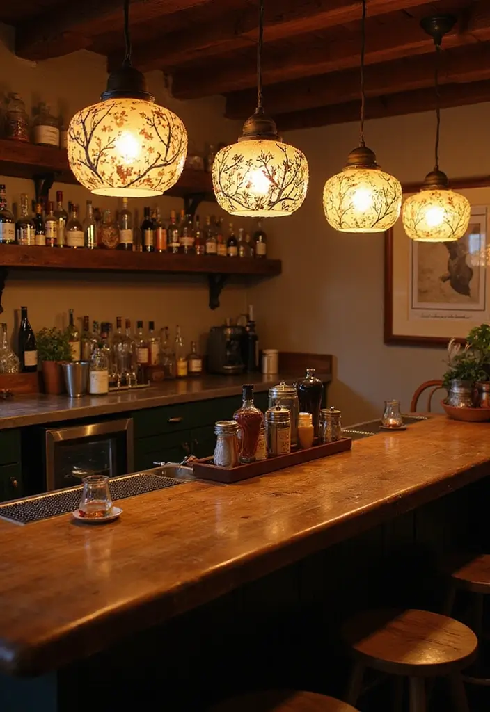 29 Bar Lighting Designs for a Bold and Vibrant Atmosphere - 25. Vintage Tole Lighting