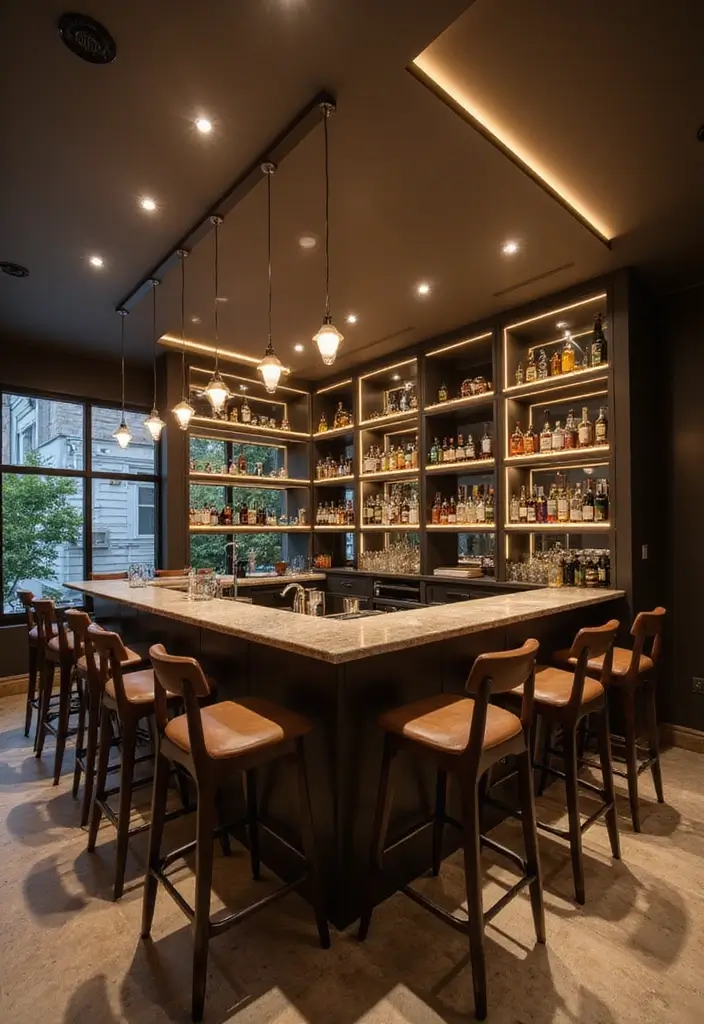 29 Bar Lighting Designs for a Bold and Vibrant Atmosphere - 28. Minimalist Linear Lights