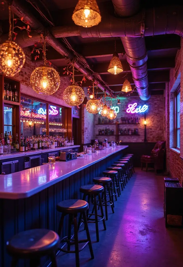 29 Bar Lighting Designs for a Bold and Vibrant Atmosphere - 29. Festive Light Displays