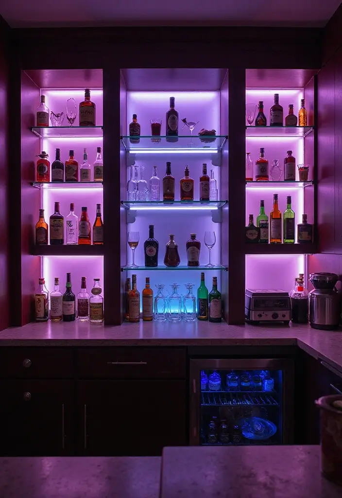 29 Bar Lighting Designs for a Bold and Vibrant Atmosphere - 4. Modern LED Strip Lighting