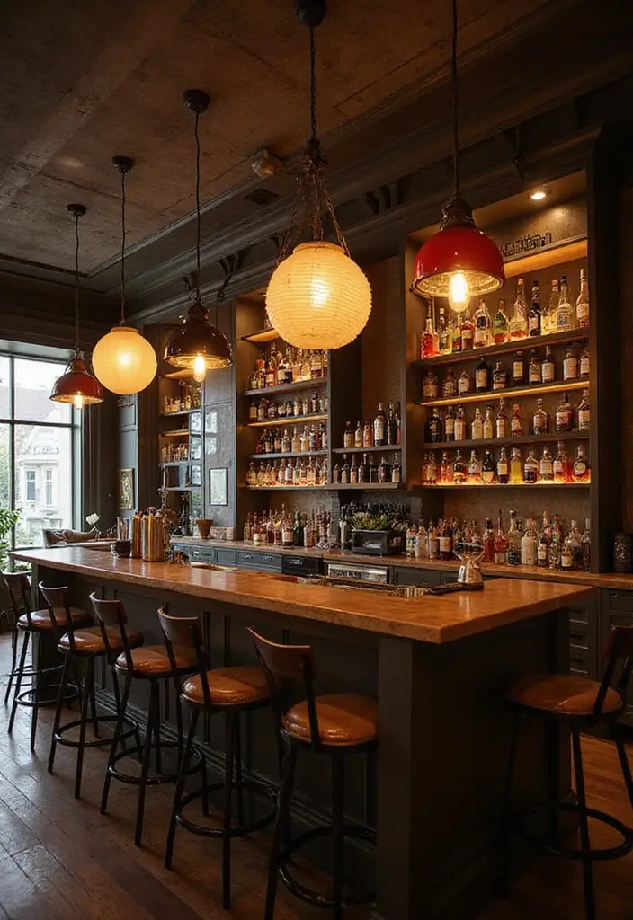 29 Bar Lighting Designs for a Bold and Vibrant Atmosphere - 8. Artistic Light Fixtures