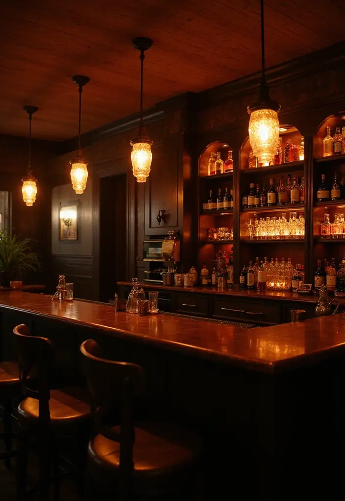 29 Bar Lighting Designs for a Bold and Vibrant Atmosphere - 9. Dim Mood Lighting
