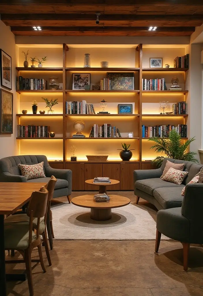 29 Basement Lighting Ideas to Transform Dark Spaces 18 29 Basement Lighting Ideas to Transform Dark Spaces - 18. Illuminated Shelves