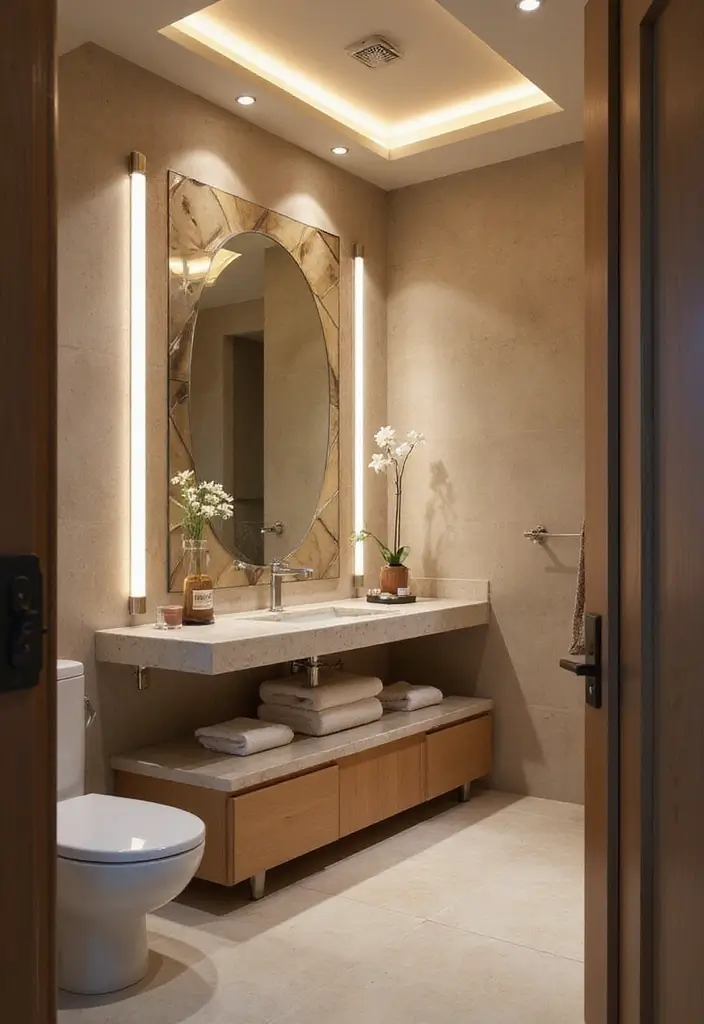 29 Bathroom Vanity Lighting Ideas That Upgrade Any Look 18 29 Bathroom Vanity Lighting Ideas That Upgrade Any Look - 18. Geometric Lighting Designs
