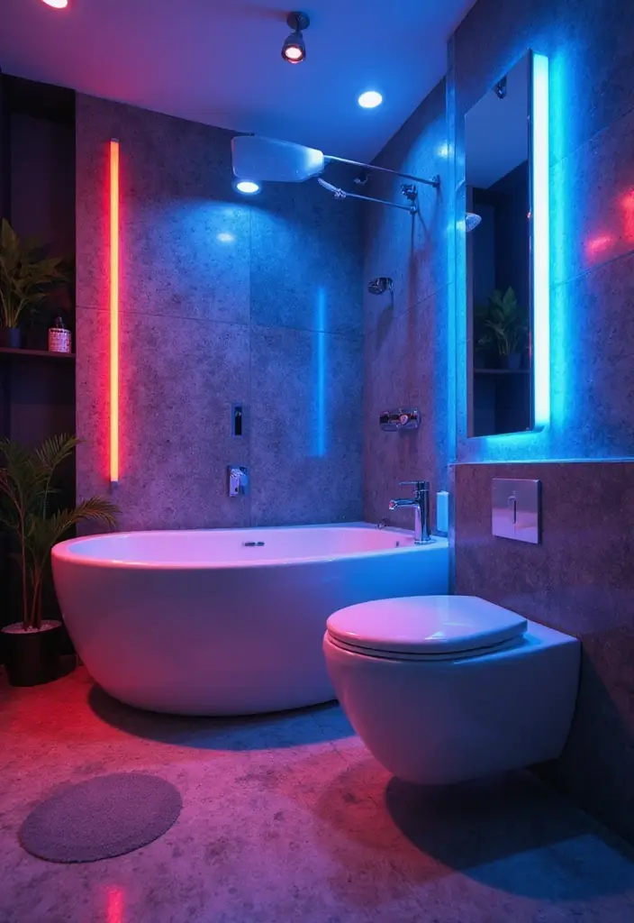 29 Bathroom Vanity Lighting Ideas That Upgrade Any Look 29 29 Bathroom Vanity Lighting Ideas That Upgrade Any Look - 29. Color-Changing LED Fixtures