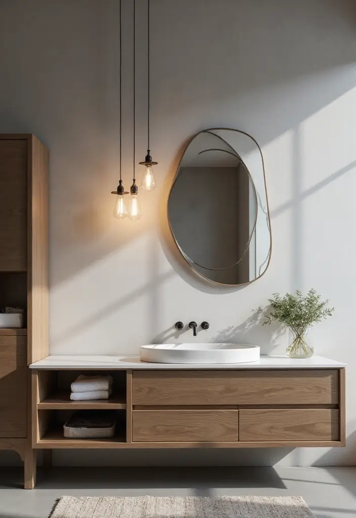 29 Bathroom Vanity Lighting Ideas That Upgrade Any Look 3 29 Bathroom Vanity Lighting Ideas That Upgrade Any Look - 3. Minimalist Pendant Lights