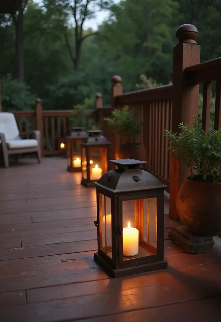 29 Deck Lighting Ideas That Make Outdoor Evenings Beautiful 23 29 Deck Lighting Ideas That Make Outdoor Evenings Beautiful - 23. Rustic Candle Lanterns