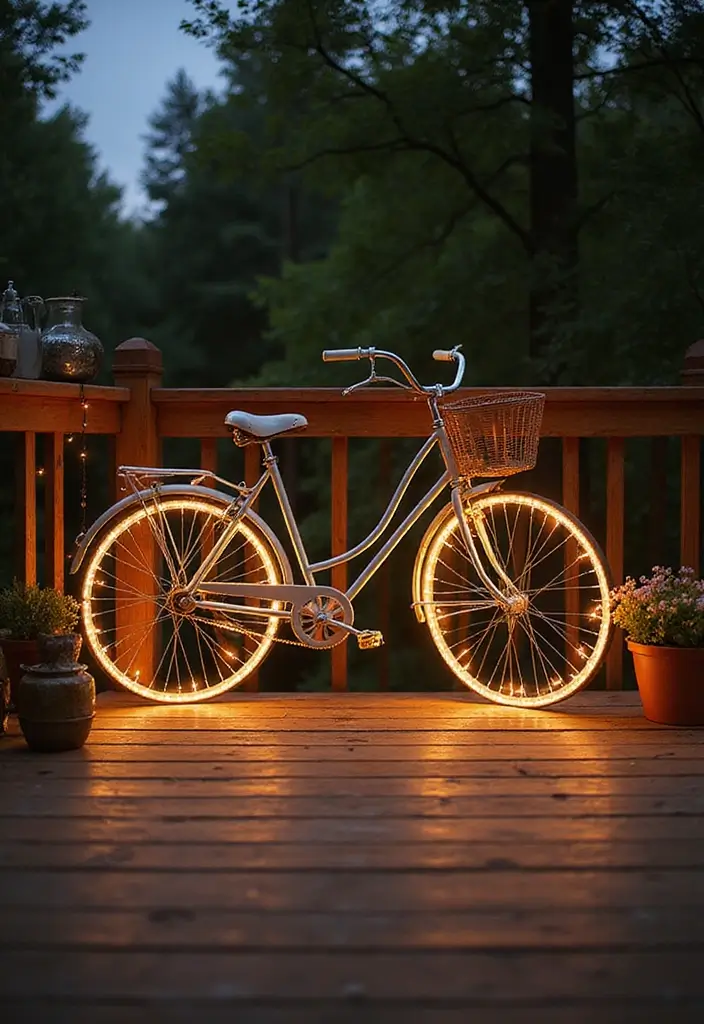 29 Deck Lighting Ideas That Make Outdoor Evenings Beautiful 29 29 Deck Lighting Ideas That Make Outdoor Evenings Beautiful - 29. Vintage Bicycle Lights