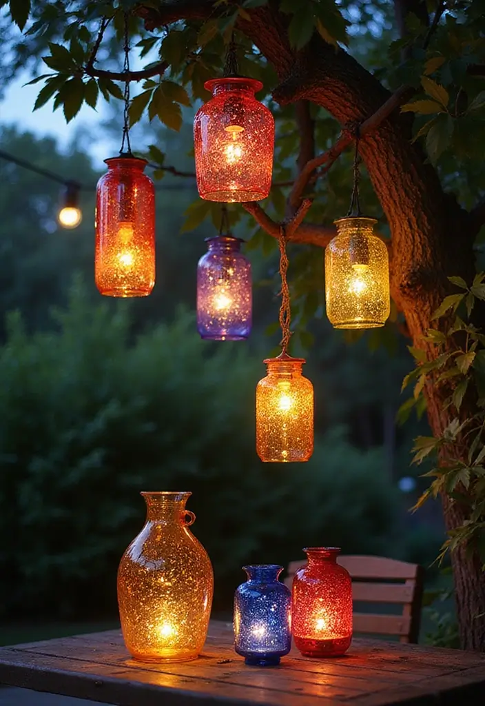 29 Deck Lighting Ideas That Make Outdoor Evenings Beautiful 3 29 Deck Lighting Ideas That Make Outdoor Evenings Beautiful - 3. Recycled Glass Lanterns