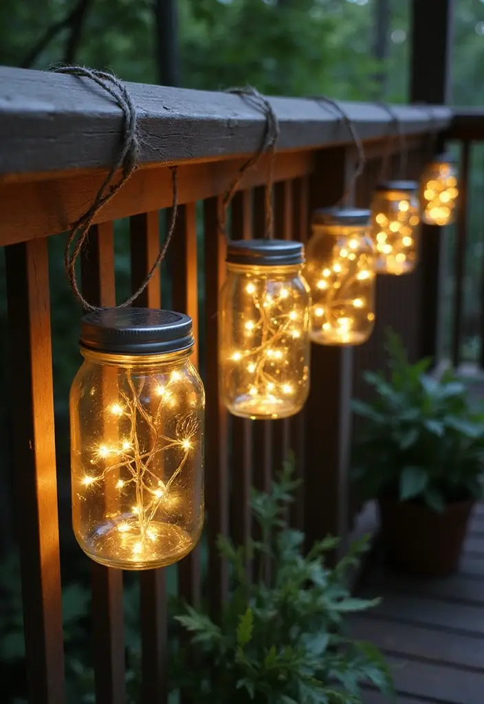 29 Deck Lighting Ideas That Make Outdoor Evenings Beautiful 4 29 Deck Lighting Ideas That Make Outdoor Evenings Beautiful - 4. Upcycled Mason Jar Lights