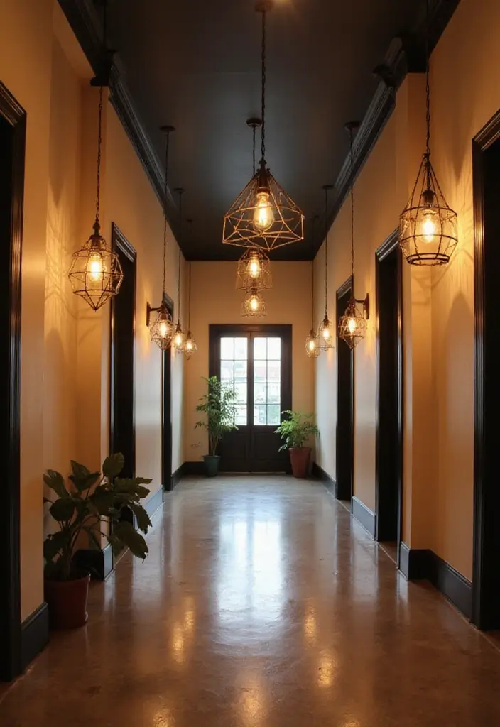 29 Hallway Lighting Ideas for Bright, Inviting Spaces - 14. Geometric Pendant Lighting
