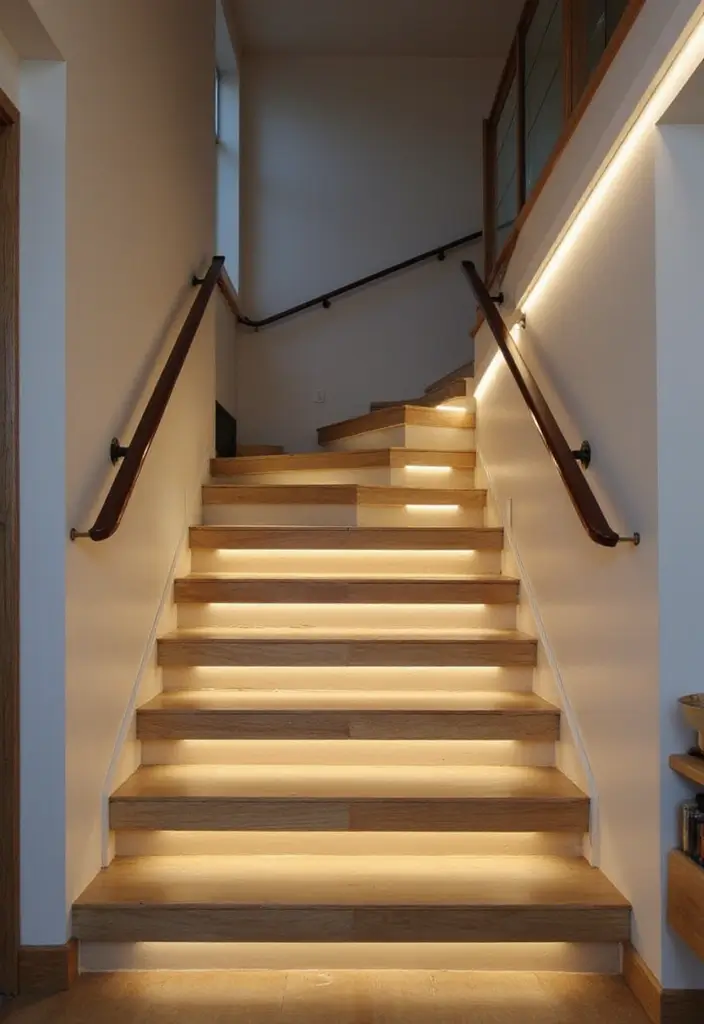 29 Hallway Lighting Ideas for Bright, Inviting Spaces - 17. Integrated Lighting in Stair Railings