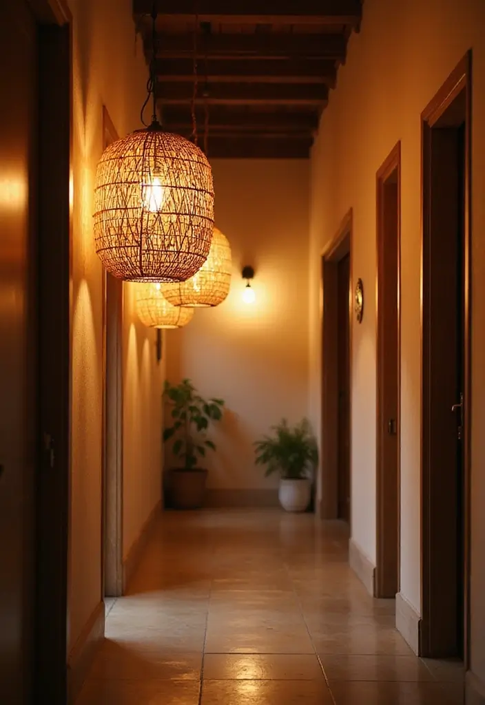 29 Hallway Lighting Ideas for Bright, Inviting Spaces - 19. Natural Fiber Pendant Lights