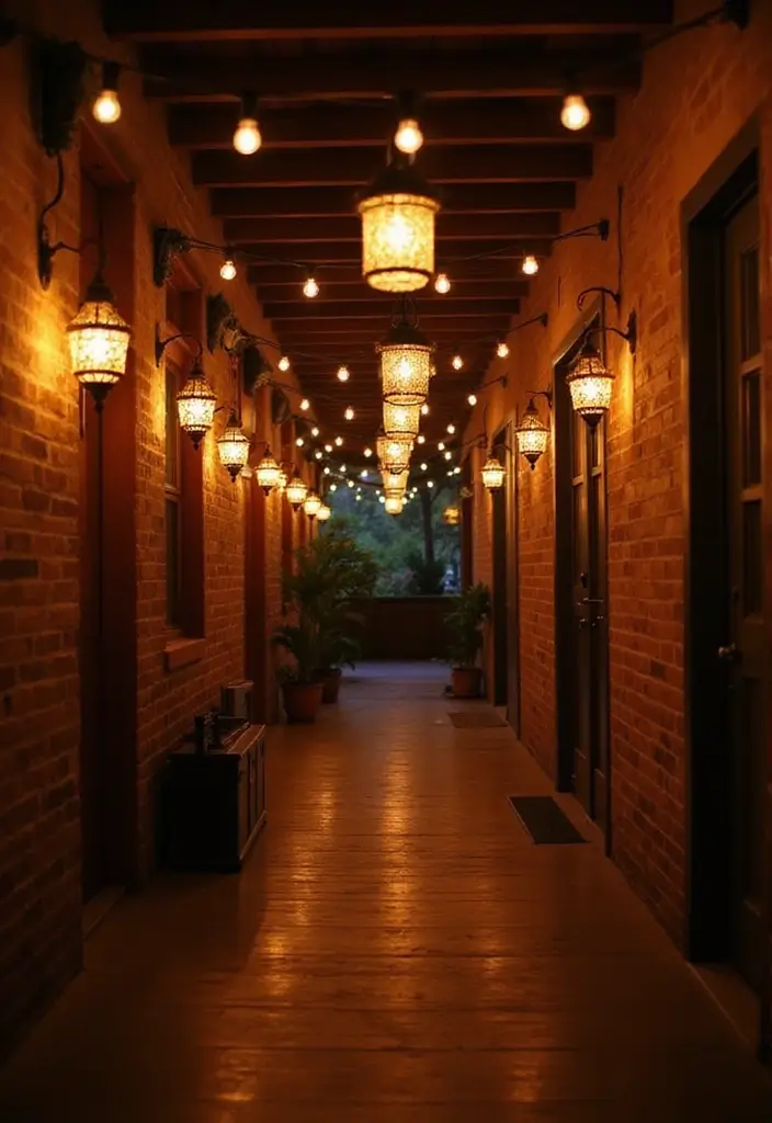 29 Hallway Lighting Ideas for Bright, Inviting Spaces - 26. Lantern String Lights