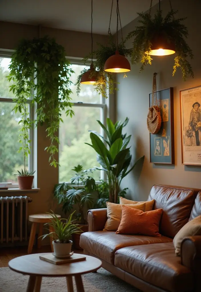 29 Living Room Lighting Ideas You’ll Want to Copy Right Now - 11. Hanging Plant Lights