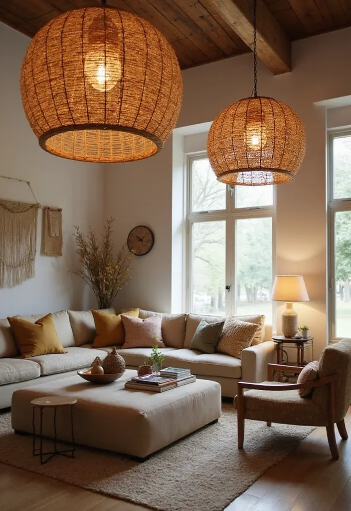 29 Living Room Lighting Ideas You’ll Want to Copy Right Now - 13. Natural Fiber Lampshades
