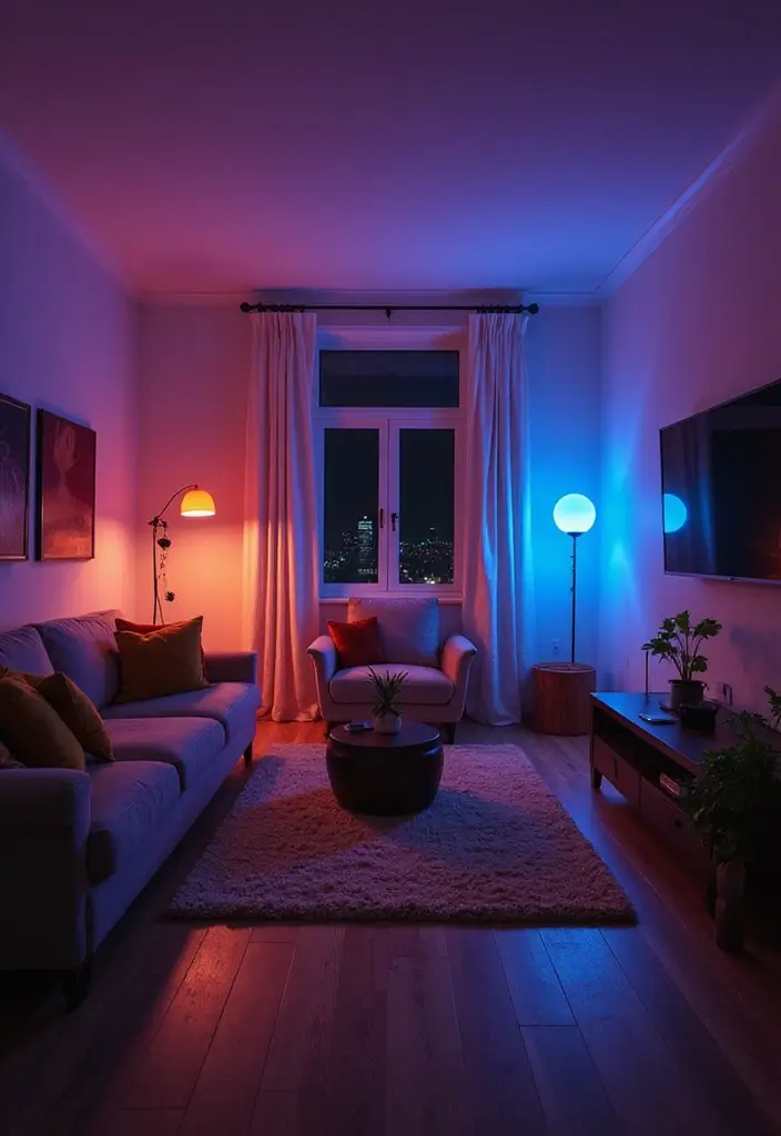 29 Living Room Lighting Ideas You’ll Want to Copy Right Now - 14. Color-Changing Bulbs