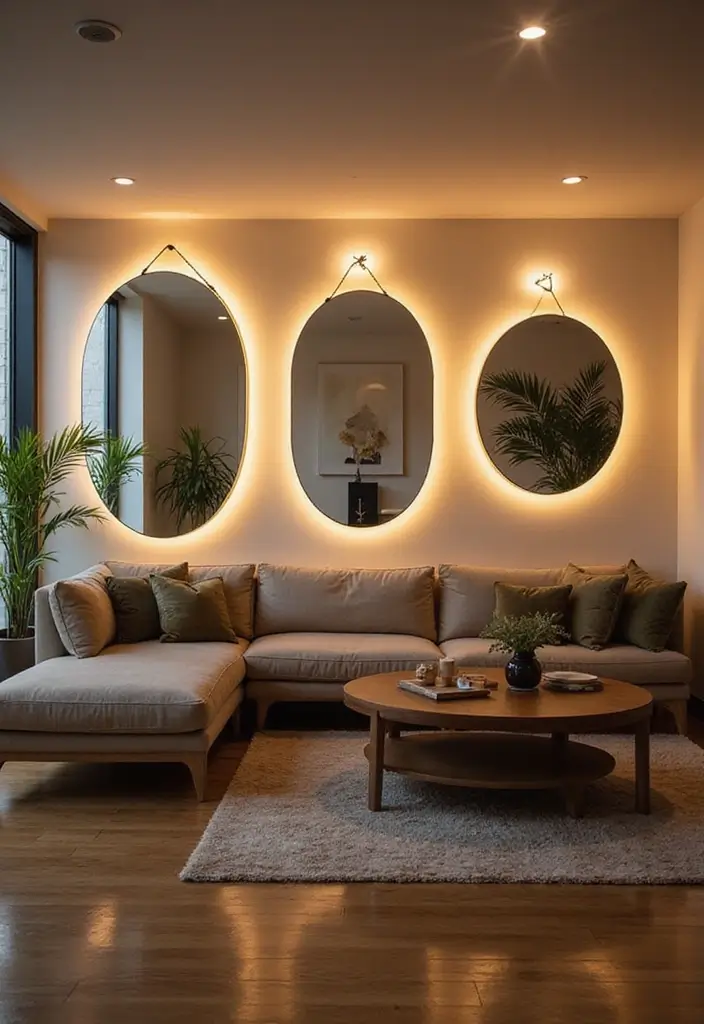 29 Living Room Lighting Ideas You’ll Want to Copy Right Now - 22. Illuminated Mirrors
