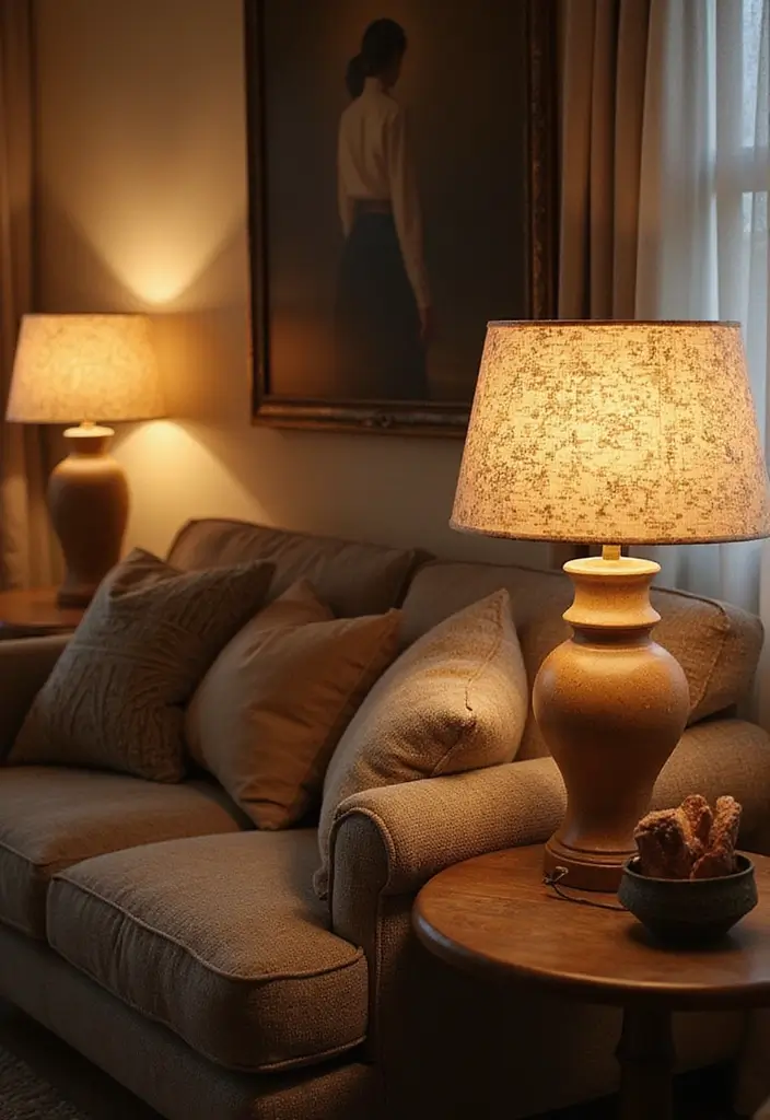 29 Living Room Lighting Ideas You’ll Want to Copy Right Now - 8. Textured Shade Lamps