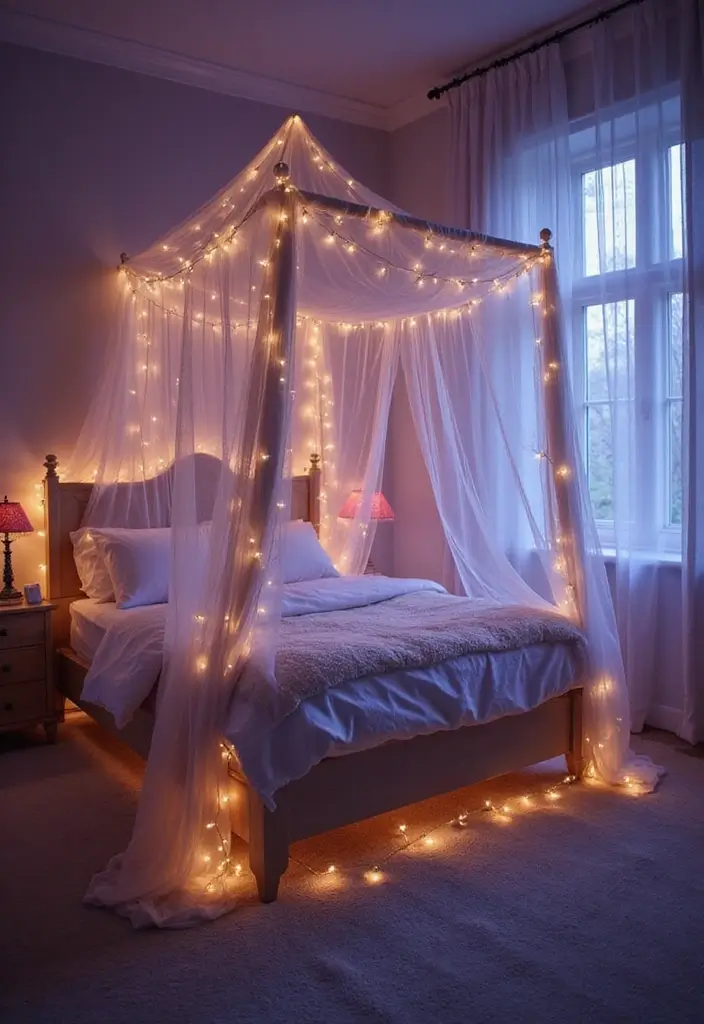 29 Under Bed Lighting Ideas That Add a Cool Modern Touch 14 29 Under Bed Lighting Ideas That Add a Cool Modern Touch - 14. Bed Canopy with Integrated Lights