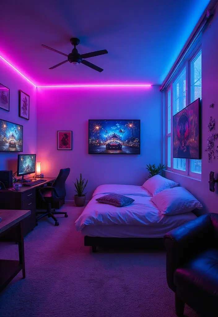 29 Under Bed Lighting Ideas That Add a Cool Modern Touch 22 29 Under Bed Lighting Ideas That Add a Cool Modern Touch - 22. Create a Fun Gaming Zone with LED Lighting