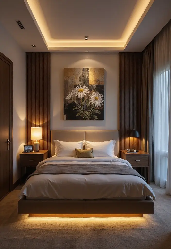 29 Under Bed Lighting Ideas That Add a Cool Modern Touch 27 29 Under Bed Lighting Ideas That Add a Cool Modern Touch - 27. Integrate Under Bed Lighting with Wall Art