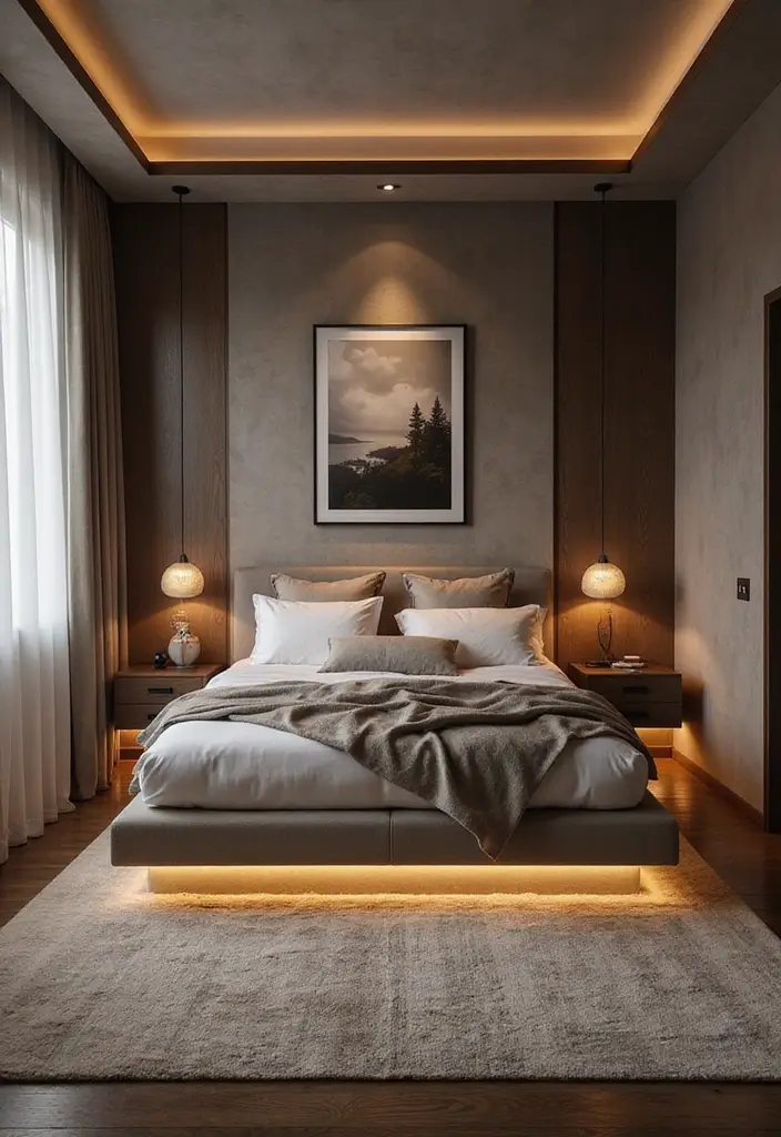 29 Under Bed Lighting Ideas That Add a Cool Modern Touch 28 29 Under Bed Lighting Ideas That Add a Cool Modern Touch - 28. Mixed Materials for a Unique Lighting Design