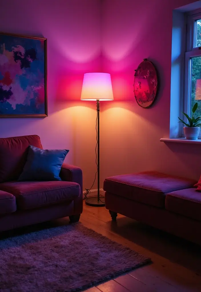 30+ Floor Lighting Designs That Add Drama to Interiors 11 30+ Floor Lighting Designs That Add Drama to Interiors - 11. Color-Changing Floor Lamps