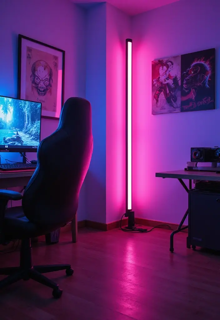 30+ Floor Lighting Designs That Add Drama to Interiors 27 30+ Floor Lighting Designs That Add Drama to Interiors - 27. Futuristic Neon Floor Lamps