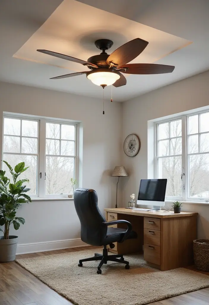 30+ Home Office Lighting Tips to Improve Focus and Style 17 30+ Home Office Lighting Tips to Improve Focus and Style - 17. Opt for Ceiling Fans with Light Kits