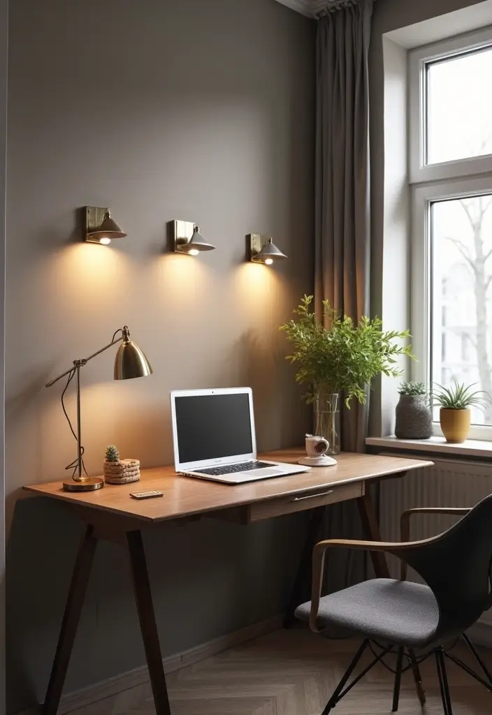 30+ Home Office Lighting Tips to Improve Focus and Style 25 30+ Home Office Lighting Tips to Improve Focus and Style - 25. Utilize Wall-Mounted Fixtures