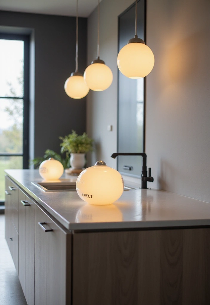 30+ Kitchen Island Lighting Ideas You Can’t Miss - 11. Minimalist Light Spheres