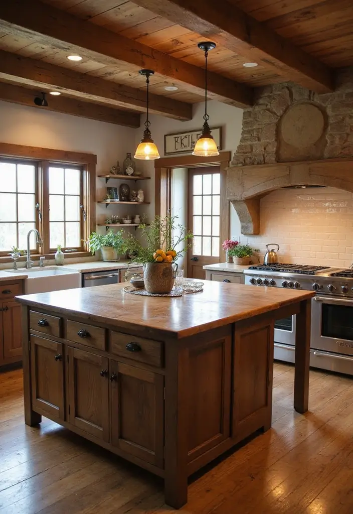 30+ Kitchen Island Lighting Ideas You Can’t Miss - 12. Rustic Wood Beam Lighting