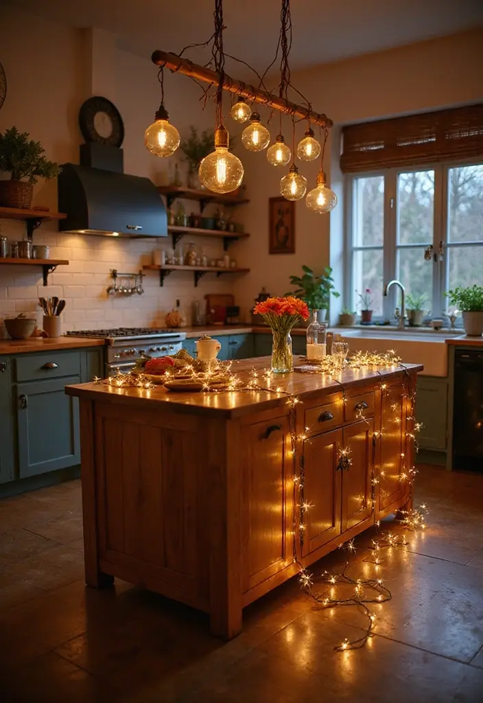 30+ Kitchen Island Lighting Ideas You Can’t Miss - 13. Whimsical Fairy Lights