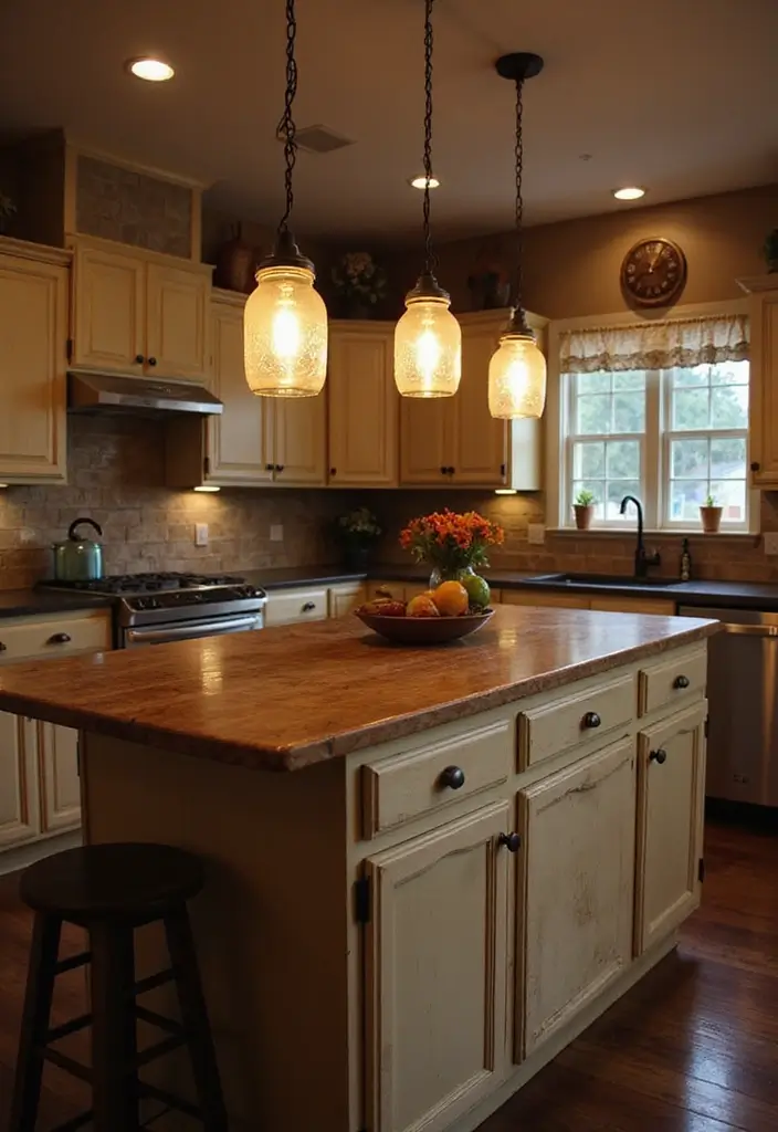 30+ Kitchen Island Lighting Ideas You Can’t Miss - 18. Rustic Mason Jar Lights