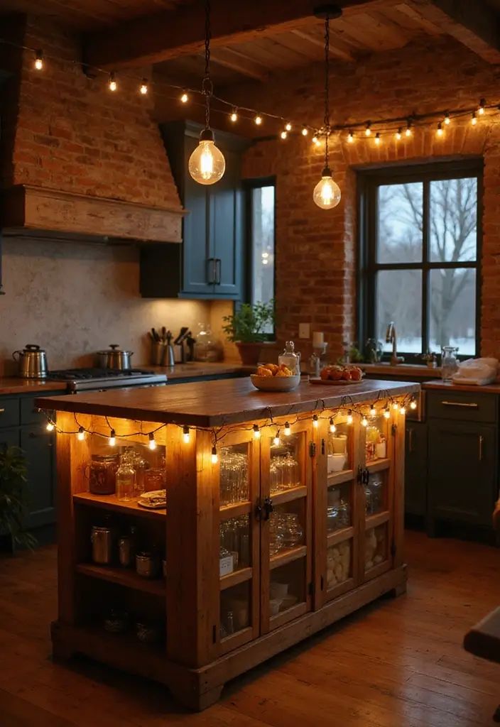 30+ Kitchen Island Lighting Ideas You Can’t Miss - 25. Industrial String Lights