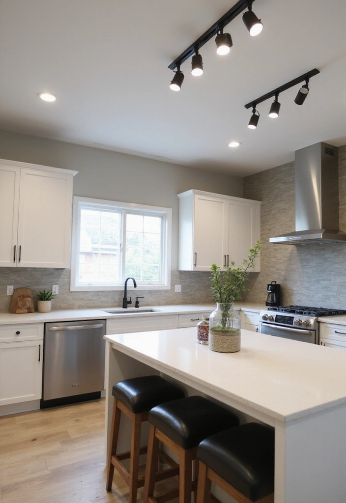 30+ Kitchen Island Lighting Ideas You Can’t Miss - 9. Sleek Track Lighting