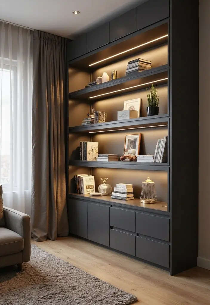 30+ LED Bedroom Lighting Ideas That Create a Dreamy Glow 16 30+ LED Bedroom Lighting Ideas That Create a Dreamy Glow - 16. LED Light Strips on Shelves