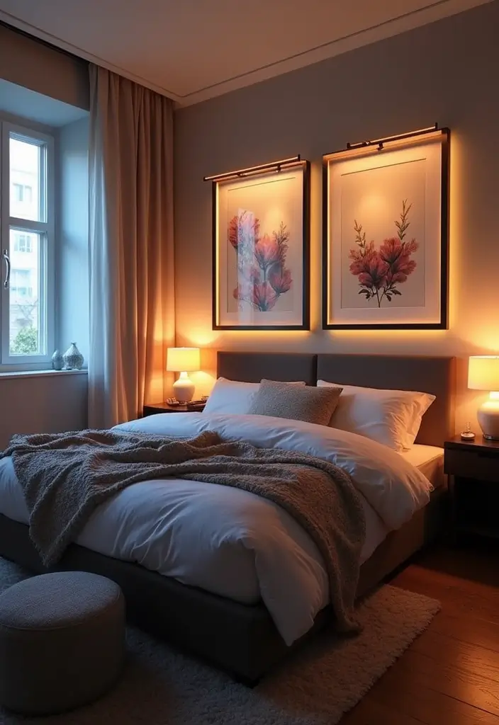 30+ LED Bedroom Lighting Ideas That Create a Dreamy Glow 20 30+ LED Bedroom Lighting Ideas That Create a Dreamy Glow - 20. LED Lighting for Art Pieces