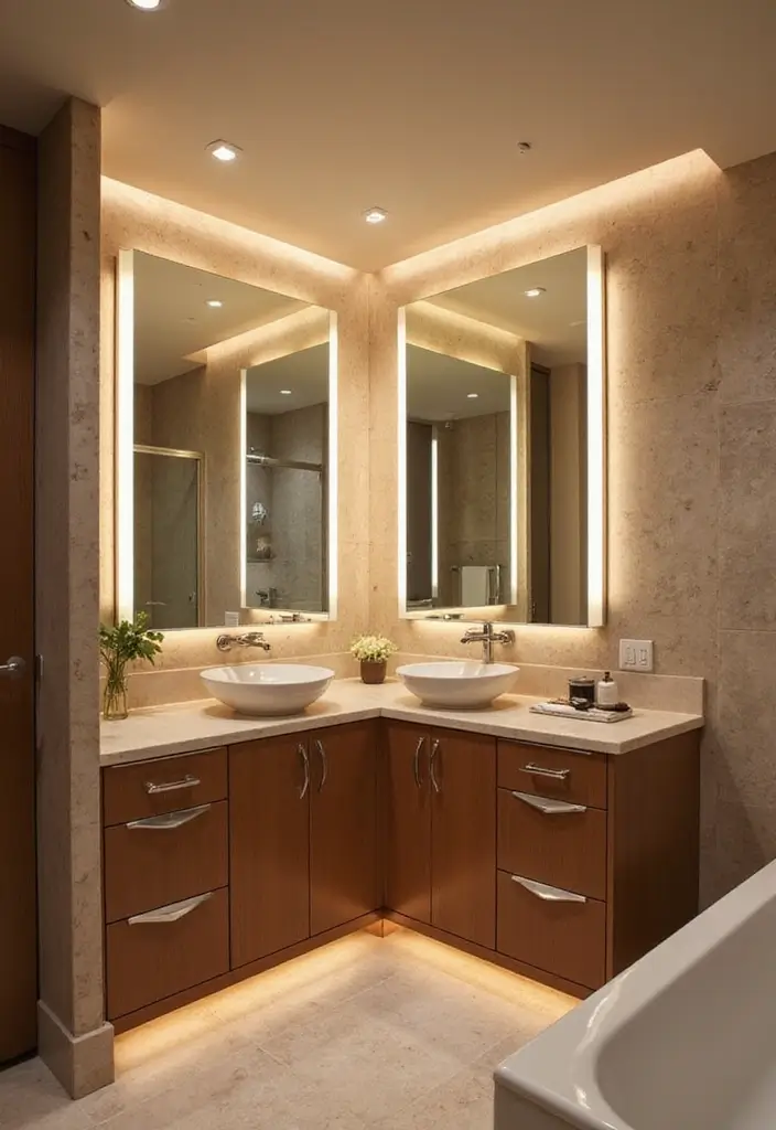 30+ LED Bedroom Lighting Ideas That Create a Dreamy Glow 28 30+ LED Bedroom Lighting Ideas That Create a Dreamy Glow - 28. LED Strip Lights in the Bathroom