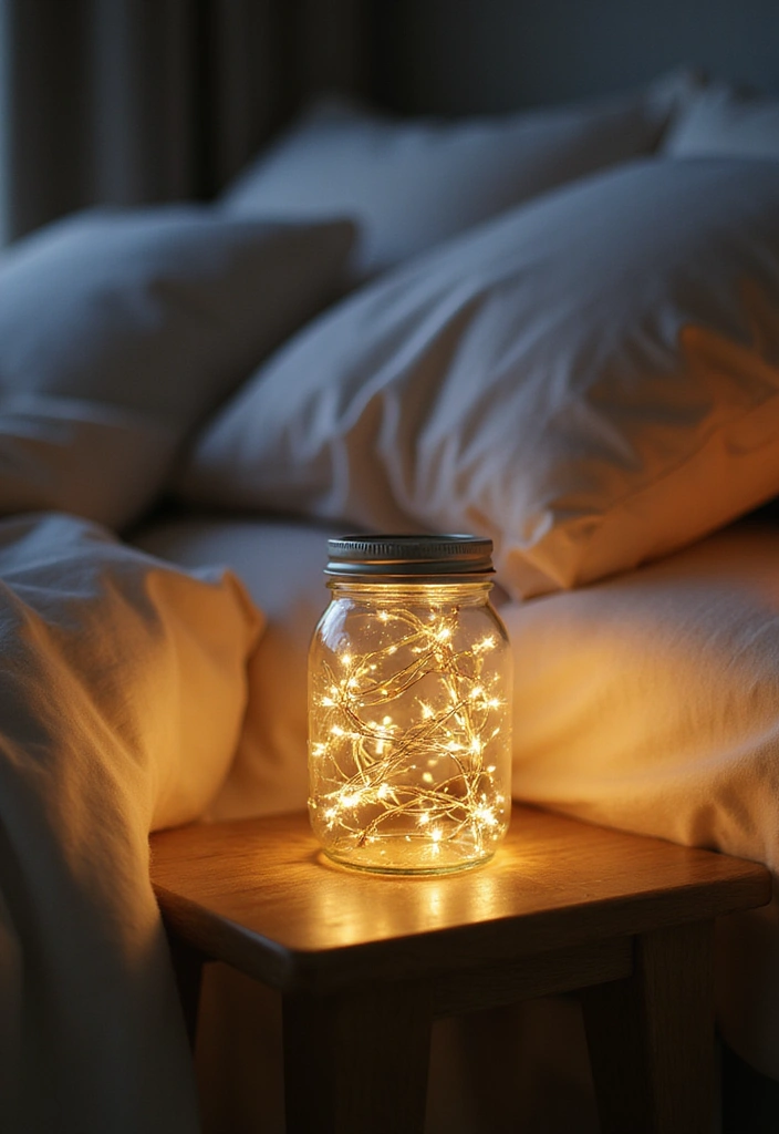 30+ LED Bedroom Lighting Ideas That Create a Dreamy Glow 3 30+ LED Bedroom Lighting Ideas That Create a Dreamy Glow - 3. LED Fairy Lights in a Glass Jar