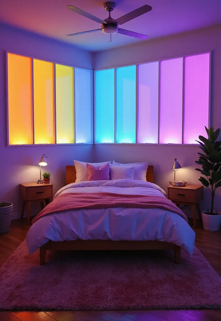 30+ LED Bedroom Lighting Ideas That Create a Dreamy Glow 6 30+ LED Bedroom Lighting Ideas That Create a Dreamy Glow - 6. Color-Changing LED Panels