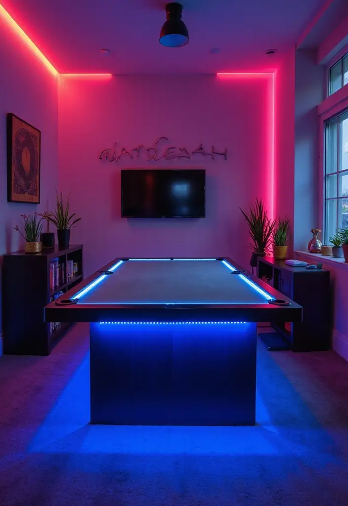30+ LED Strip Lighting Ideas That Look Sleek and Stylish - 23. LED Strip for Game Room Tables